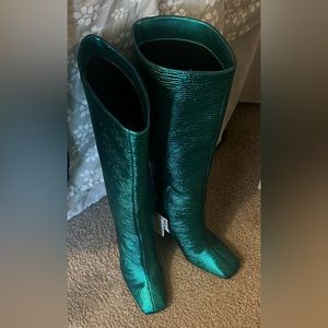 Zara Emily in Paris Green Metallic Laminated Heeled Boots size 37